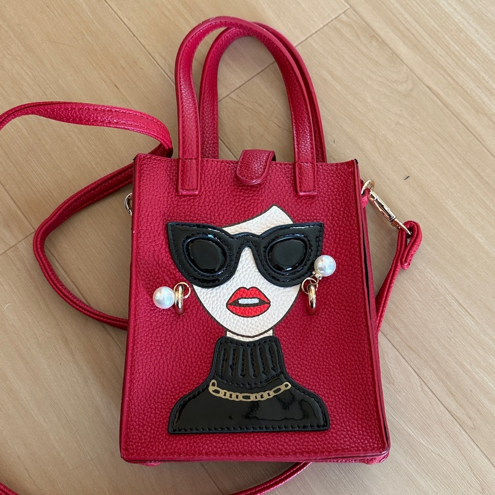 WOMEN FASHION NOVELTY LADY FACE SHOULDER HANDBAG/CLUTCH RETRO RED CHIC GLAM NWOT - Picture 3 of 12